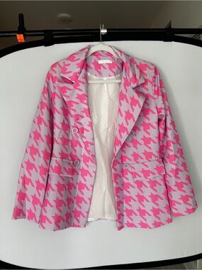 Pink Houndstooth Blazer Jacket - Women